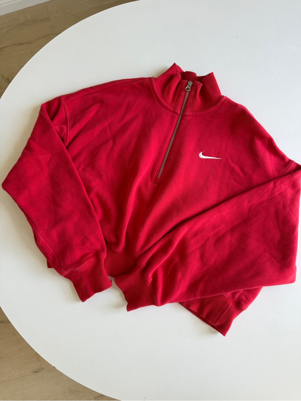 NIKE Red 1/4 Zip Cropped Sweatshirt - L